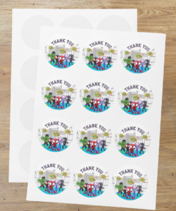 Avenger Kids Theme- Return Gift/birthday decor Thankyou Sticker (6 CM/Sticker/Multicolour/24Pcs)