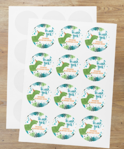 Dinosaur Theme- Return Gift/birthday decor Thankyou Sticker (6 CM/Sticker/Green, Blue, Red, White/24Pcs)
