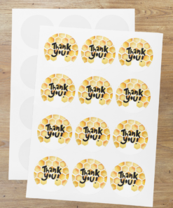 Bumble bee Theme- Return Gift/birthday decor Thankyou Sticker (6 CM/Sticker/Gold, Black, White/24Pcs)