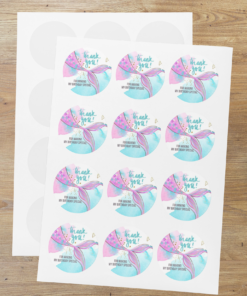 Mermaid Theme- Return Gift/birthday decor Thankyou Sticker (6 CM/Sticker/Multicolour/24Pcs)