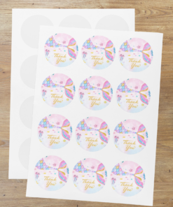 Mermaid Theme Model 2 - Return Gift/birthday decor Thankyou Sticker (6 CM/Sticker/Multicolour/24Pcs)
