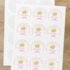 Crown Theme- Return Gift/birthday decor Thankyou Sticker (6 CM/Sticker/Pink, Gold, White/24Pcs)
