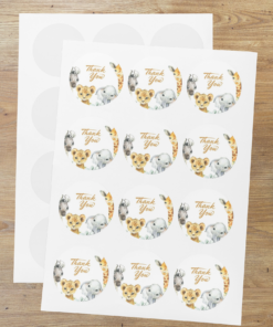 Animals Theme- Return Gift/birthday decor Thankyou Sticker (6 CM/Sticker/Multicolour/24Pcs)