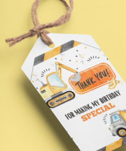 Construction Theme Birthday Favour Tags