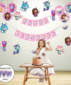 Gabby Doll House Theme Birthday Party Decorations - Banner, Cutouts, Favor Tags, Danglers