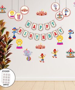 Carnival Theme Birthday Party Decorations - Banner, Cutouts, Thank You Sticker, Danglers