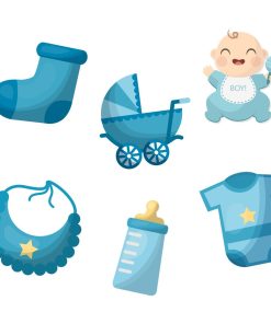 Baby Boy Theme Cutout - (6 inches/250 GSM Cardstock/Blue & Lightblue/12Pcs)