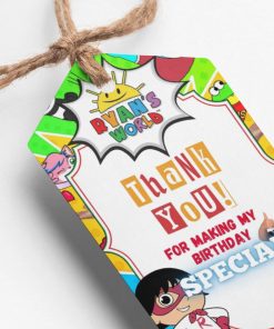 PartyDecor Mall Ryan's World Theme Thank You Cards & Return Gift Tags - 30Pcs, 2x3.5, 250 GSM Cardstock (Ryan's World)