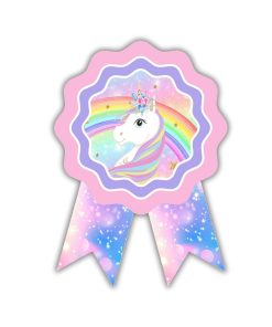 Unicorn Theme Birthday Badges for Kids – 4x3 Inch 250gsm Cardstock with Pin | PartyDecor Mall (Unicorn)