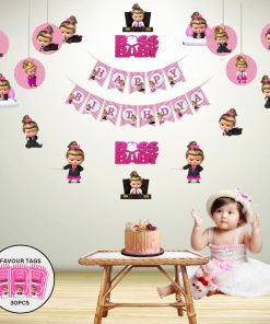 Boss Baby Girl Adventure Birthday Party Decorations - Banner, Cutouts, Favor Tags, Danglers (6 inches/250 GSM Cardstock/Mixcolour/61Pcs)