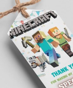 Minecraft Theme Thank You Cards & Return Gift Tags - 30Pcs, 2x3.5, 250 GSM Cardstock, Green & Black (Minecraft 1)