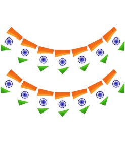Tricolor Independence Day Bunting (6.5 Inches/250 GSM Cardstock/Orange , White , Green & Blue/14Pcs)