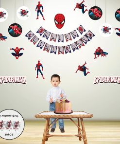 Spider Superhero Adventure Birthday Party Decorations - Banner, Cutouts, Favor Tags, (6 Inches/250 GSM Cardstock/Mixcolour/61Pcs)