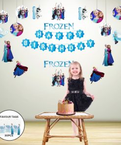 Frozen Wonderland Birthday Party Decorations - Banner, Cutouts, Favor Tags, Danglers (6 inches/250 GSM Cardstock/Mixcolour/61Pcs)