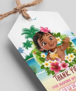 Little Moana Theme Thank You Cards & Return Gift Tags - 30Pcs, 2x3.5, 250 GSM Cardstock, Green & Black (Moana Kid)