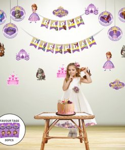 Enchanting Sofia Theme Birthday Party Decorations - Banner, Cutouts, Favor Tags, Danglers (6 inches/250 GSM Cardstock/Mixcolour/61Pcs)
