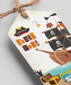 Pirates Theme Thank You Cards & Return Gift Tags - 30Pcs, 2x3.5, 250 GSM Cardstock, Green & Black (Pirates)