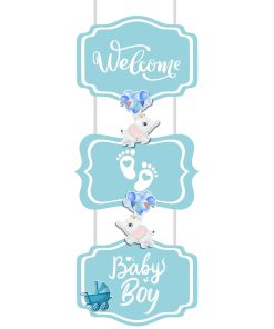 Welcome Baby Boy Door/Wall Hanging Dangler- (32 Inches/250 GSM Cardstock/Blue & White/7Pcs)
