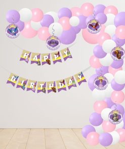 Sofia Theme Model 2 Birthday Kits - (6 Inches/250 GSM Cardstock/Purple , White & Pink/54Pcs)