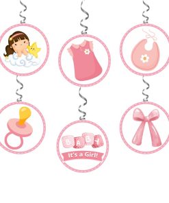 Baby Girl Welcome Danglers - (6 inches/250 GSM Cardstock/Mixcolour/6Pcs)