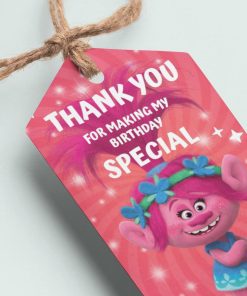 Poppy Trolls Theme Thank You Cards & Return Gift Tags - 30Pcs, 2x3.5, 250 GSM Cardstock (Poppy Trolls)