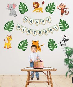 Jungle Theme Birthday Party Decorations - Banner & Cutouts (6 inches/250 GSM Cardstock/Mixcolour/25Pcs)