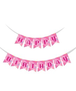 Barbie Theme Birthday Banner - (6 inches/250 GSM Cardstock/Pink  & White/13Pcs)