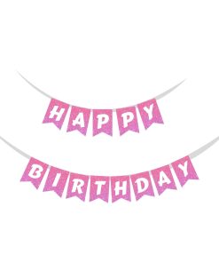 Barbie Doll Theme Birthday Banner - (6 inches/250 GSM Cardstock/Pink & White/13Pcs)