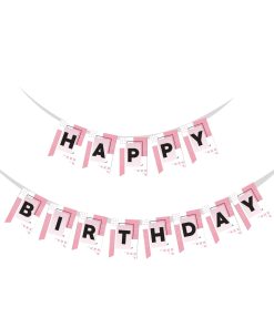 Black Pink Theme Happy Birthday Banner (6 inches/250 GSM Cardstock/Black , Pink , & White/13Pcs)
