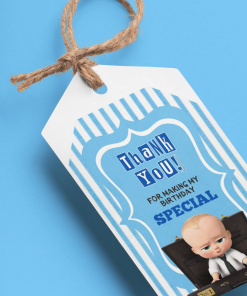 Boss Baby Boy Theme Birthday Favour Tags (2 x 3.5 inches/250 GSM Cardstock/Blue White & Black/30Pcs)
