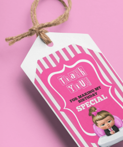 Boss Baby Girl Theme Birthday Favour Tags (2 x 3.5 inches/250 GSM Cardstock/Pink, White & Black/30Pcs)