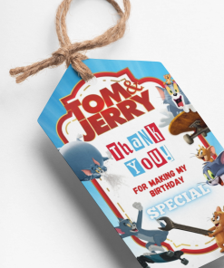 PartyDecor Mall Tom & Jerry Theme Thank You Cards & Return Gift Tags - 30Pcs, 2x3.5, 250 GSM Cardstock, Green & Black (Tom & Jerry)