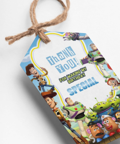 PartyDecor Mall Toy Story Theme Thank You Cards & Return Gift Tags - 30Pcs, 2x3.5, 250 GSM Cardstock, Green & Black (Toy Story)