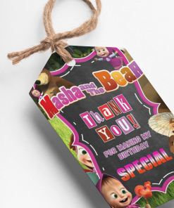 PartyDecor Mall Masha & The Bear Theme Thank You Cards & Return Gift Tags - 30Pcs, 2x3.5, 250 GSM Cardstock, Green & Black (Masha & The Bear)