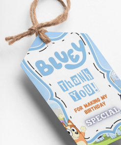 Bluey Theme Thank You Cards & Return Gift Tags - 30Pcs, 2x3.5, 250 GSM Cardstock, Green & Black (Bluey 1)