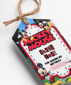 Mickey Mouse Theme Thank You Cards & Return Gift Tags - 30Pcs, 2x3.5, 250 GSM Cardstock, Green & Black (Mickey Mouse)