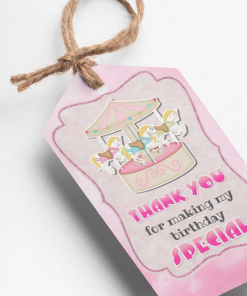 Carousel Theme Thank You Cards & Return Gift Tags - 30Pcs, 2x3.5, 250 GSM Cardstock, Green & Black (Carousel)