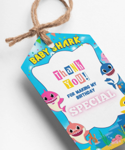 Baby Shark Theme Thank You Cards & Return Gift Tags - 30Pcs, 2x3.5, 250 GSM Cardstock, Green & Black (Baby Shark)