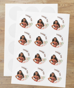 Moana Theme Model 2- Return Gift/birthday decor Thankyou Sticker (6 CM/Sticker/Multicolour/24Pcs)