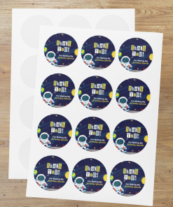 Astronaut Theme- Return Gift/birthday decor Thankyou Sticker (6 CM/Sticker/Multicolour/24Pcs)