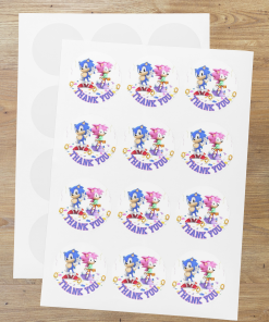 Sonic Theme Model 2- Return Gift/birthday decor Thankyou Sticker (6 CM/Sticker/Multicolour/24Pcs)