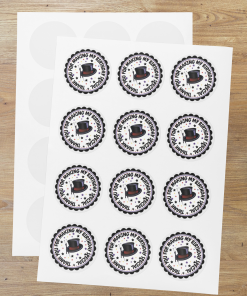Magician Theme- Return Gift/birthday decor Thankyou Sticker (6 CM/Sticker/Black & White/24Pcs)