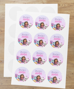 Gabby Dollhouse Theme- Return Gift/birthday decor Thankyou Sticker (6 CM/Sticker/Mixcolour/24Pcs)