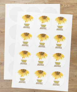 Sunflower Theme- Return Gift/birthday decor Thankyou Sticker (6 CM/Sticker/Yellow, Brown,& White/24Pcs)