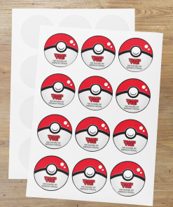 Pokemon Theme- Return Gift/birthday decor Thankyou Sticker (6 CM/Sticker/Red, White, Black/24Pcs)
