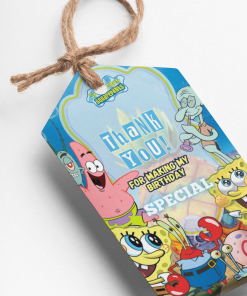 SpongeBob Squarepants Theme Thank You Cards & Return Gift Tags - 30Pcs, 2x3.5, 250 GSM Cardstock, Green & Black (SpongeBob Squarepants)
